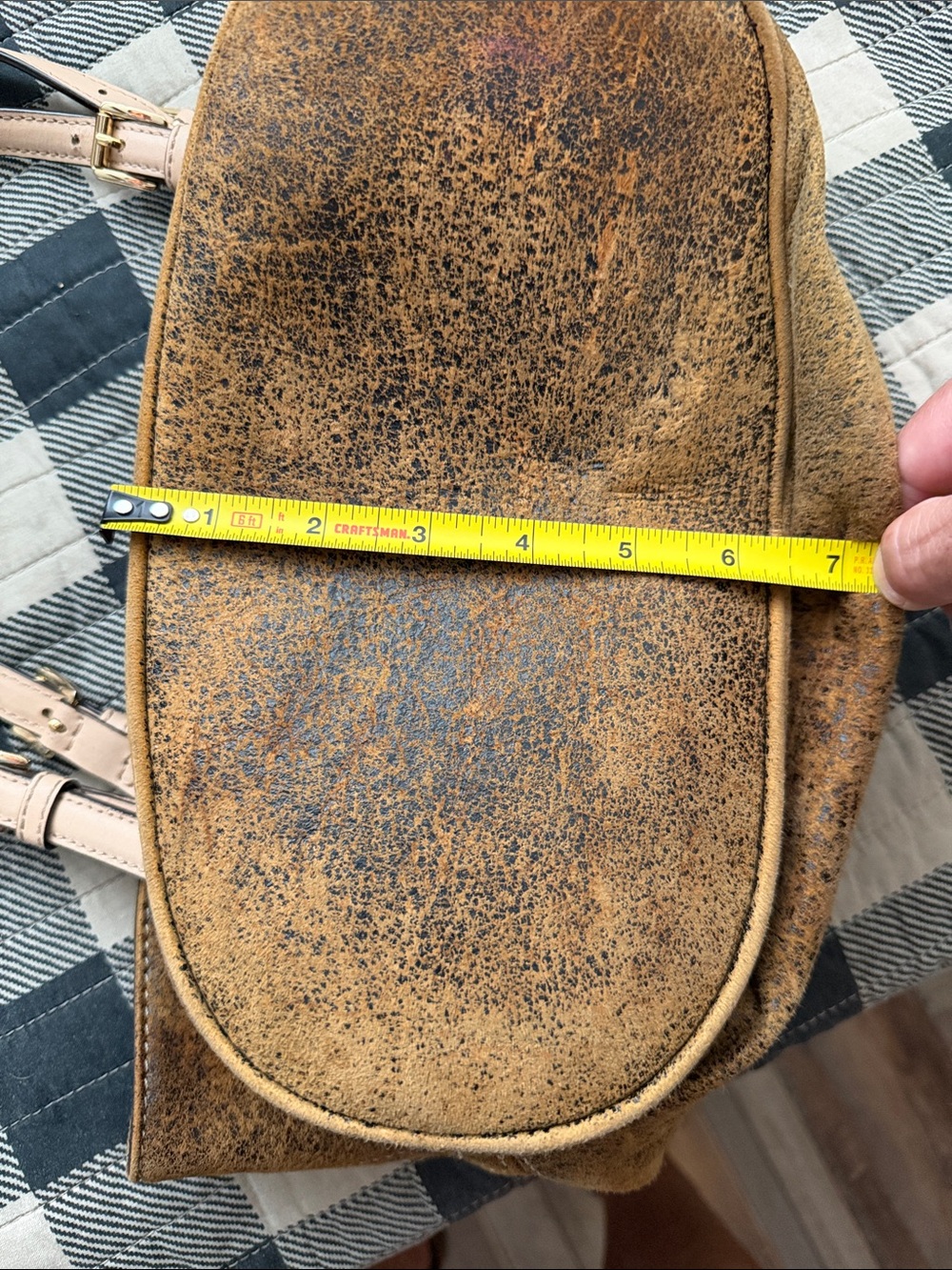 Michael Kors Distressed Brown Leather Tote with Tan Shoulder Straps - Picture 13 of 13